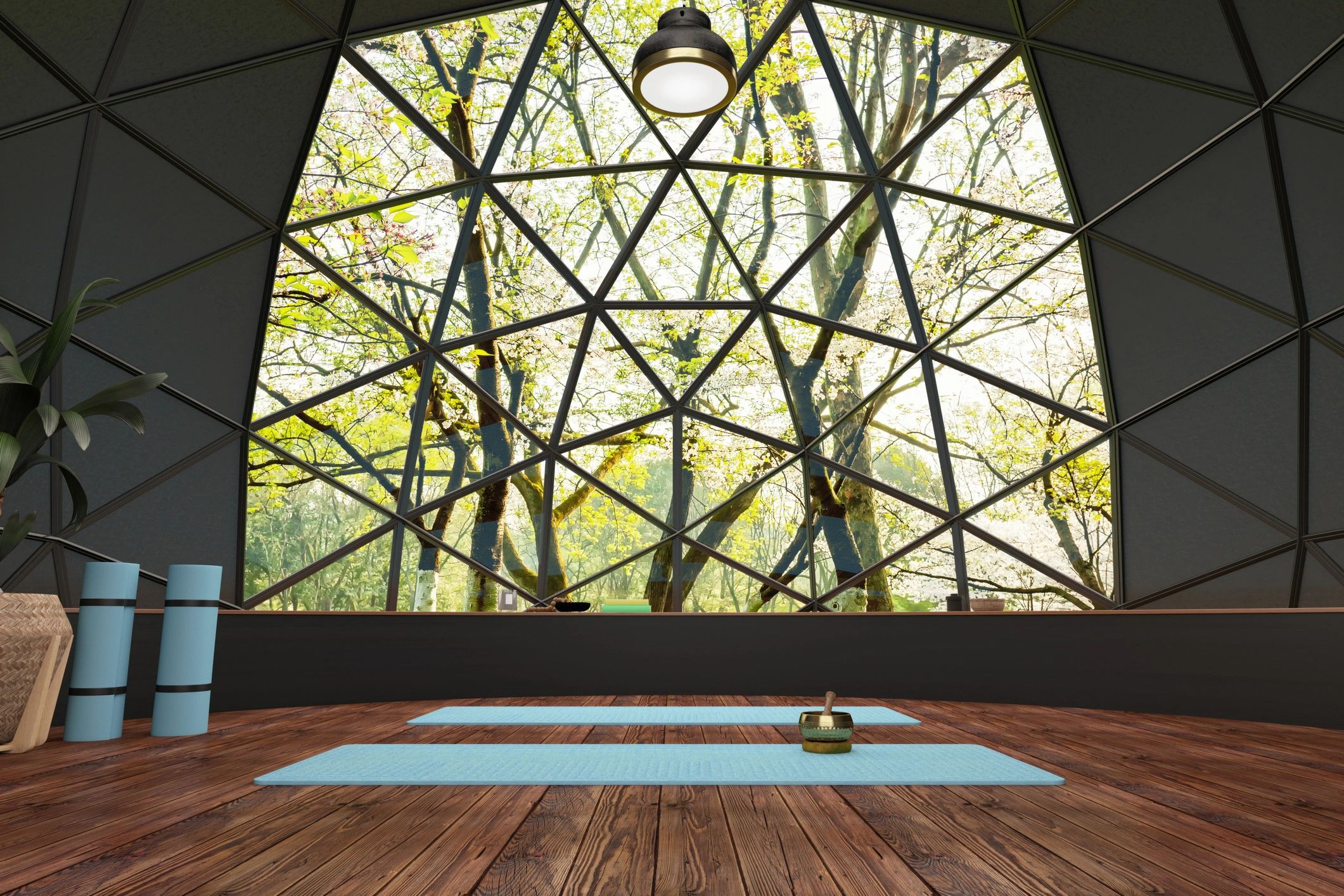 modern glamping dome interior wellness