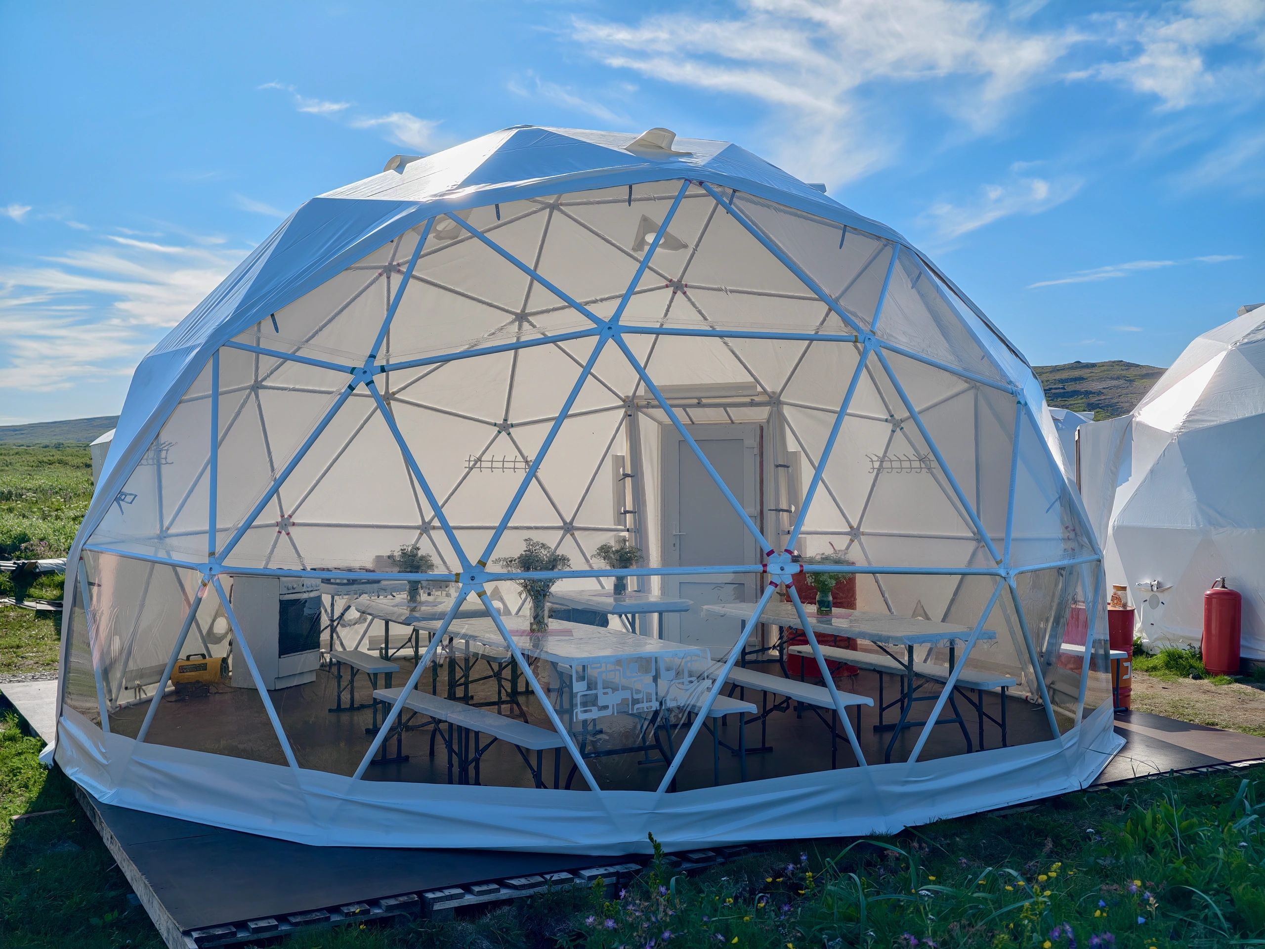 off-grid glamping dome setup